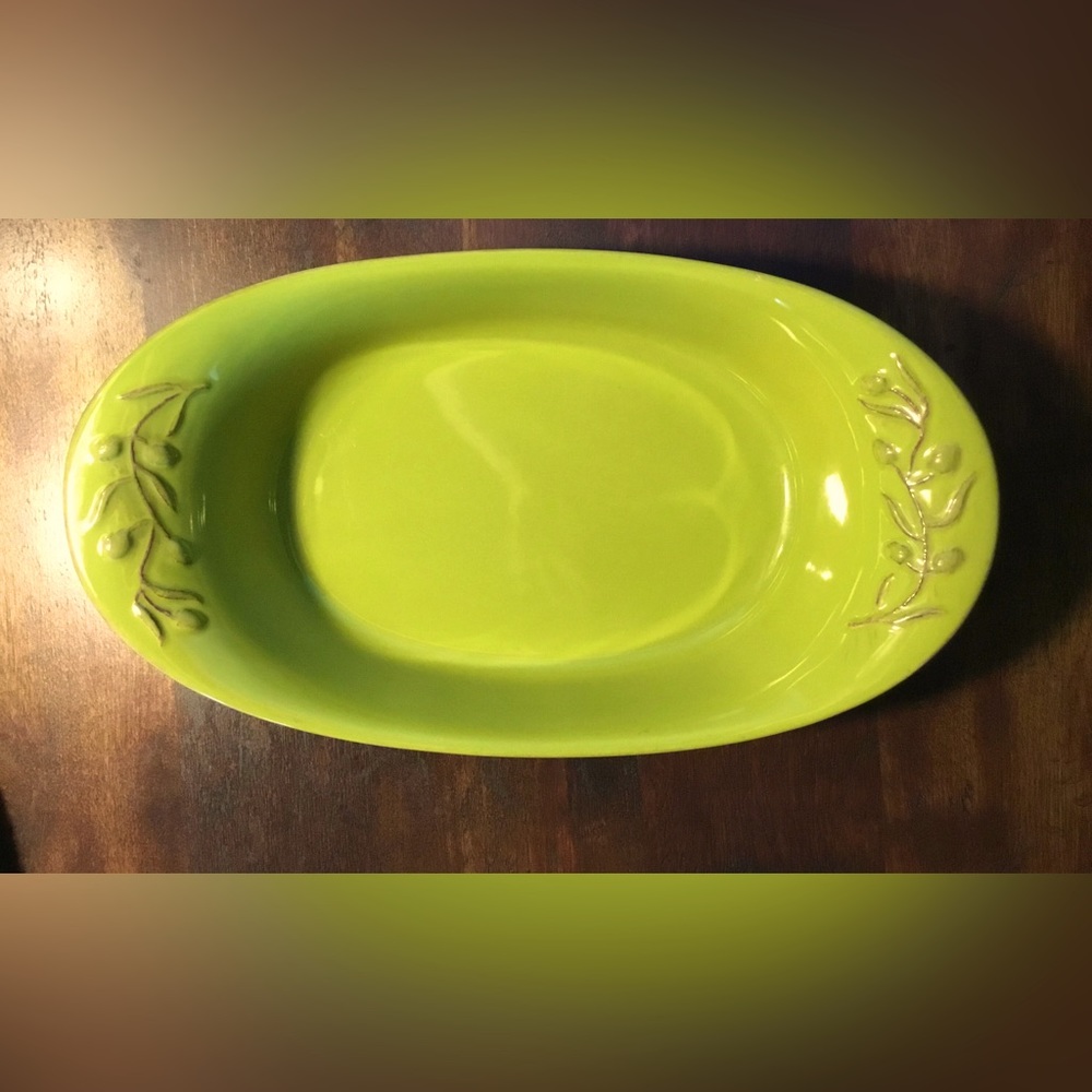 Cerutil Stoneware Green Oval Serving Platter Casserole Dish Portuguese
